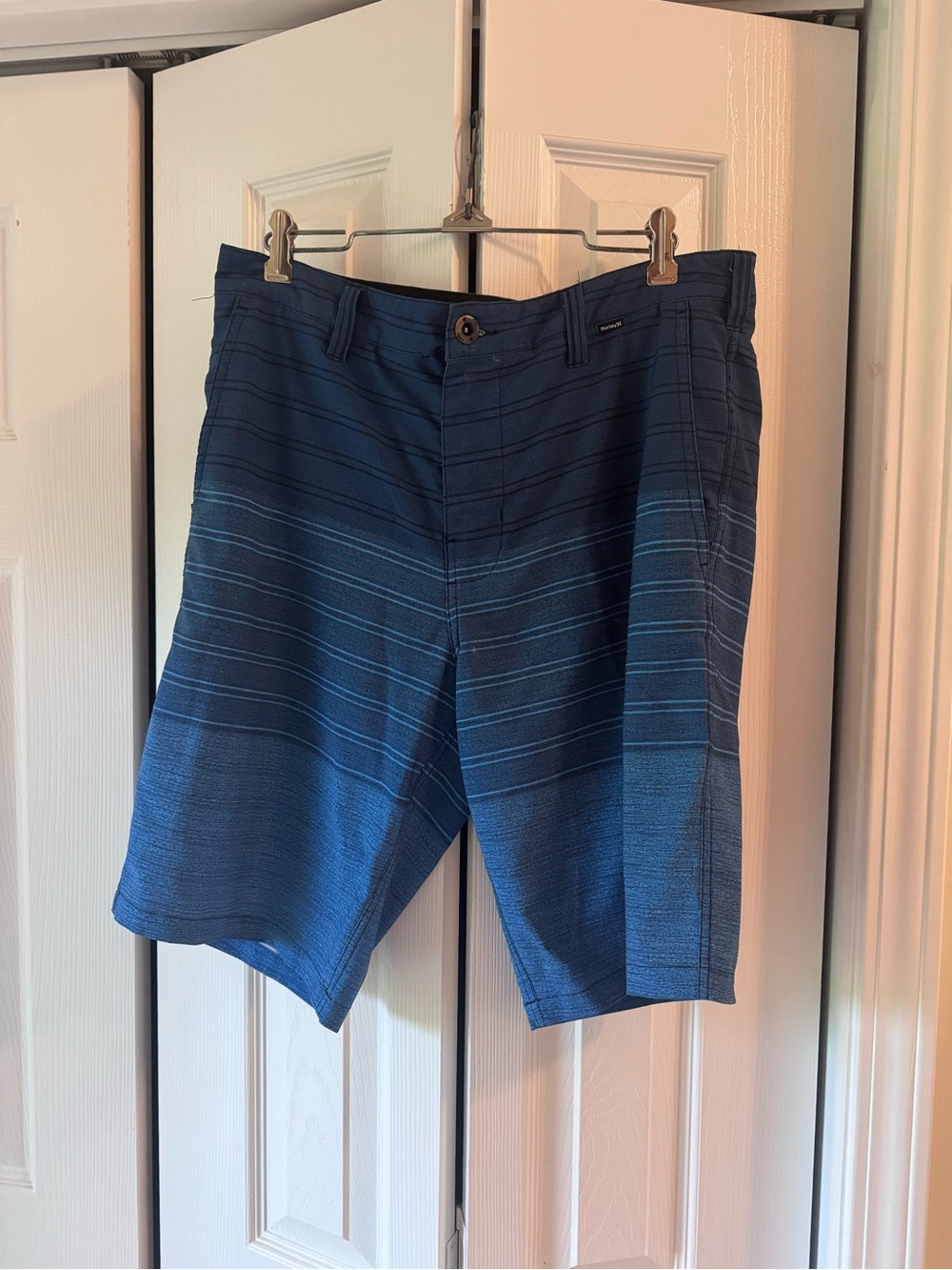 Hurley Navy and Blue Striped Swim Shorts
